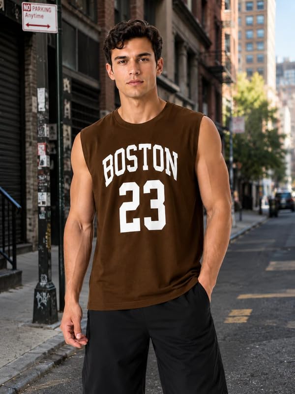 Image of O3e Boston 23 Men Sleeveless Gym Vest Tank Top | Cotton Blend Sports T-Shirt for Workout Running Training, Gym & Casual | Breathable Regular Fit Athletic Muscle Tee