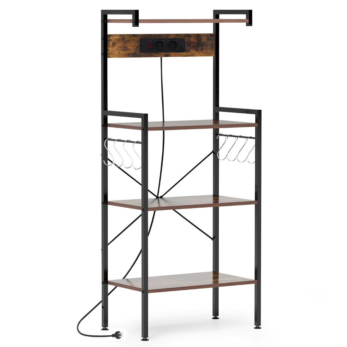 Helloshop26 Scaffale da pasticceria, 59 x 34 x 136 cm, con presa integrata, pratico, design industriale rustico, in metallo, legno 20_0014811