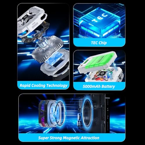 Image of Magnetic Mobile Phone Cooler: Semi-conductor Phone Cooling Fan with Rechargeable Battery, Cellphone Radiator with RGB Colorful Light for Gaming, Video Calls, Live Streaming, and Vlog