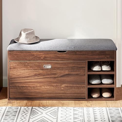 Banc de rangement à chaussures marron 100 cm avec coussin confort
