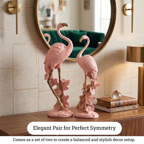 Image of Kuber Industries 3x9 Inch Flamingo Figurines Idol for Decor & Giffting Item | Set of 2 Resin Loveing Bird Showpiece for Home Decor, Office Table | Pink