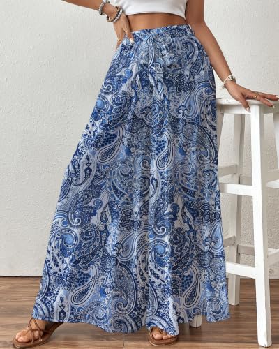 Image of Bsubseach Women Wide Leg Pants Floral Flowy Palazzo Pants