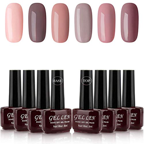Gellen Gel Nail Polish Starter Kit - with Top & Base Coats, 6 Colors Gel Polish Kit Nude Warm Neutrals Nail Polish Set, Popular Fall Winter Gel Nail Kit