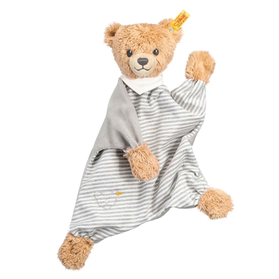 Steiff Sleep Well Bear comforter, cute stuffed toy, boys, girls & babies from 0 months, plush animal 30 cm, light grey, 239915