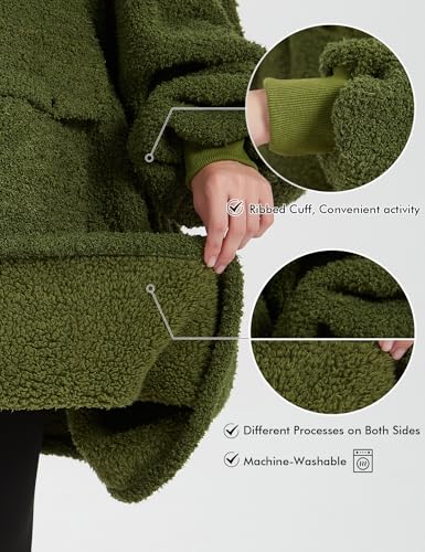 Image of KFUBUO Sherpa Wearable Blanket Hoodie Adult Oversized Sweatshirt Blanket Gifts for Women