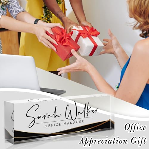 Image of Custom Name Plate for Desk, Desk Name Plate Personalized, Office Decor for Women Men, Acrylic Desktop Accessories, Office Appreciation Gifts for Boss Social Workers Nurse Teacher Employee (Black Stripe)