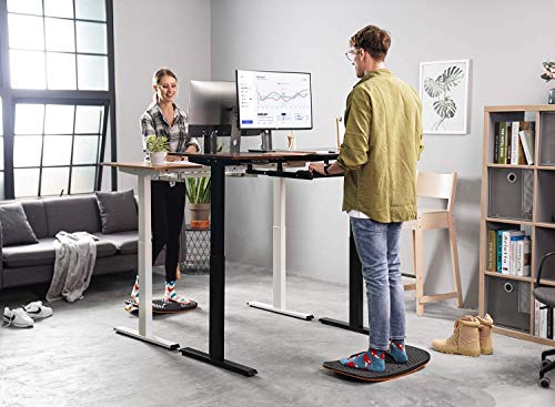 Fezibo L-Shaped Standing Desk With Wooden Stand, 48 Inches Splice Board | Standing Desk Mat With Anti Fatigue Bar, Wooden Wobble Balance Board (Medium, Obsidian Black) #TOP1