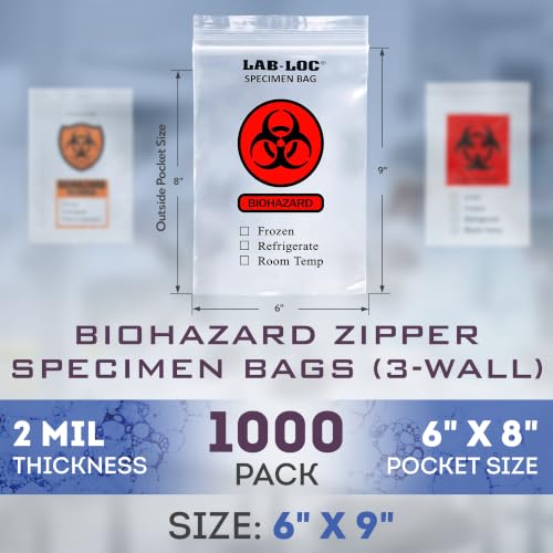 Image of APQ Biohazard Specimen Bags 6 x 9 Inch, Pack of 1000 Clear and Red Biohazard Bags with Reliable Zipper, Bright Print, 3 Wall Polyethylene Specimen Biohazard Bag 2 Mil Thick, Waterproof and Durable