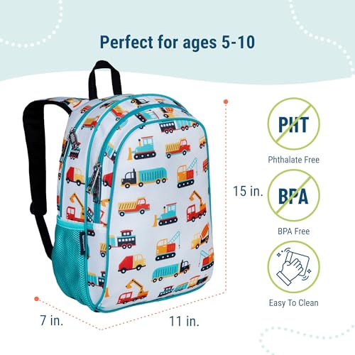Image of Wildkin 15 Inch Backpack for Kids, Modern Construction | Ages 5-10, padded straps, side water bottle pocket - coordinates with matching Wildkin lunch boxes
