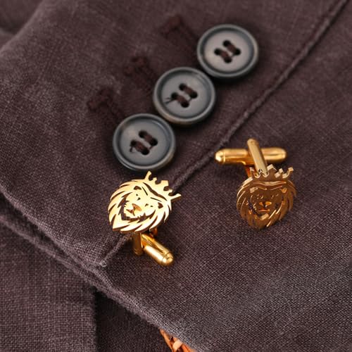 Image of Stainless Steel Animal Creative Crown Lion Brooches for Women and Men