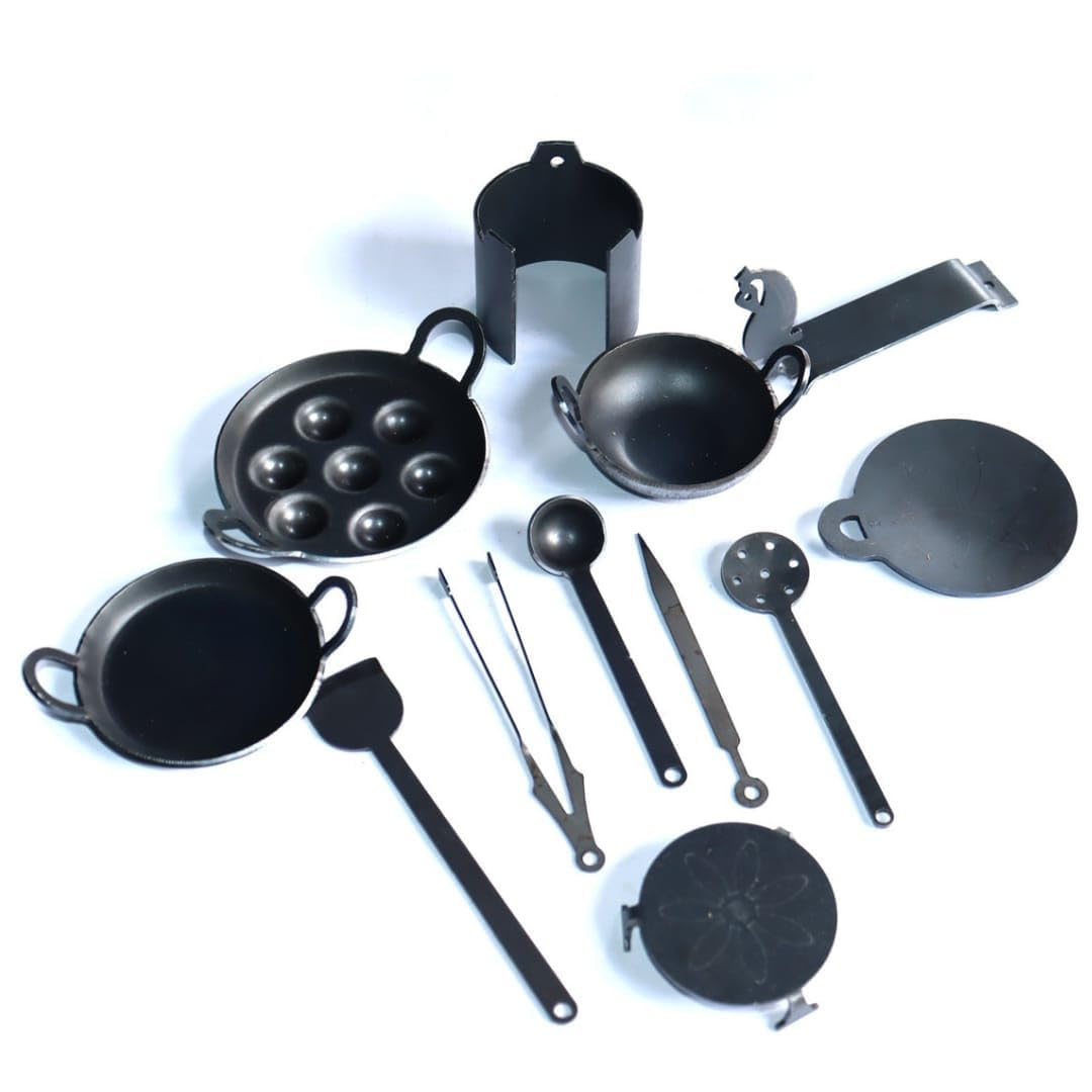 Bloombec Iron Miniature Kitchen Set for Kids | Real experiance Cooking Set | Vintage Product | Role Play Kitchen Set | Set of 12 Different Products | Kitchen Set for Girls - Image 2 thumbnail