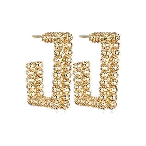 Yukhins 14K Gold Colored Lightweight Chunky Open Hoops Shiny Sqaure Gold Silver Hoop Earrings for Women And Girls(Square-GD) Cover