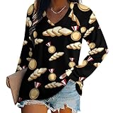 Bread-Winner Long Sleeve T Shirts for Women Casual Loose V Neck Blouses Tee Tops