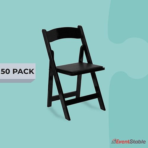 Miniatura 47 de EventStable Titan Series - Sillas plegables de madera para interiores y exteriores, color negro, con relleno de vinilo para bodas y eventos, paquete