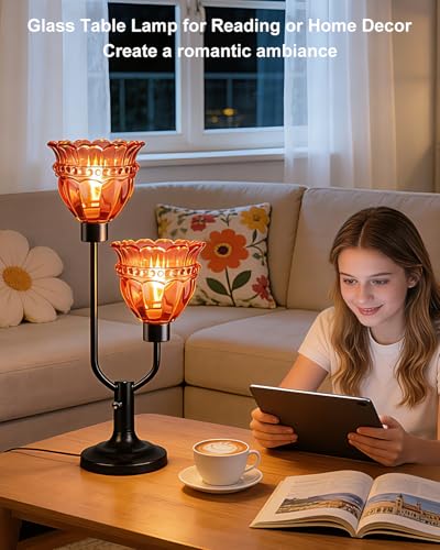 Image of Lightdot Mid Century Modern Table Lamp Dimmable Red Glass Vintage Lamp Gift