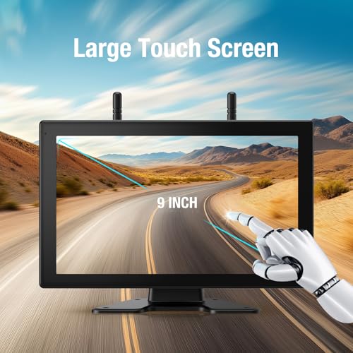 Image of 4 Magnetic Solar Wireless Backup Cameras 1080P 9 inchTouchscreen with DVR,328FT | 15,000mAh Rechargeable Battery,1-Min Install No Wiring,Clear Night Vision,Long Life,Loop Recording,for Truck Trailer SUV RV