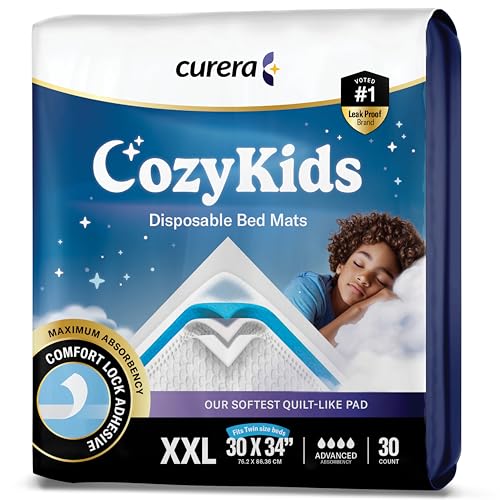 CozyKids Disposable Bedwetting Bed Pads for Kids 30x 34 Super Absorbent Potty Training Pee Pads for Children - XXL Bed Wetting Mats for Good Nights [30-Pack] Chucks for Kids & Toddlers