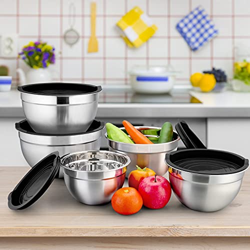 P&P Chef EG-SILO-YMOF Stainless Steel Mixing Bowls With Black Lids Set Of 5 thumb #1