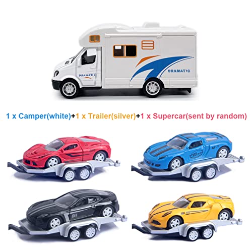 Modelo de coche motorhome con remolque blanco miniatura 2