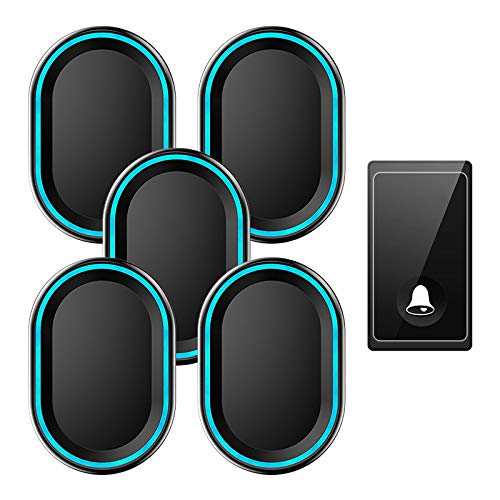 Preisvergleich Produktbild Ann Türklingel, IPS Wasserdicht Funk Türklingel Kabellos 58 Verschiedener Klingeltöne 200m Reichweite Schnurlose Türklingel Drahtlose 1 Sender 5 Plug-in Türgong Empfänger,LED Anzeige,Black