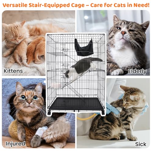Homey Pet 50 Inch Cat Cages Indoor, Large 4-Tier Cat Crates for Indoor Cats, Collapsible Metal Wire Cat Kennel Big Multi-Level Cat Cage for Adult Cats Kitten Kitty with Hammock, Ramp, 360° Wheels by Homey Pet - Image 6