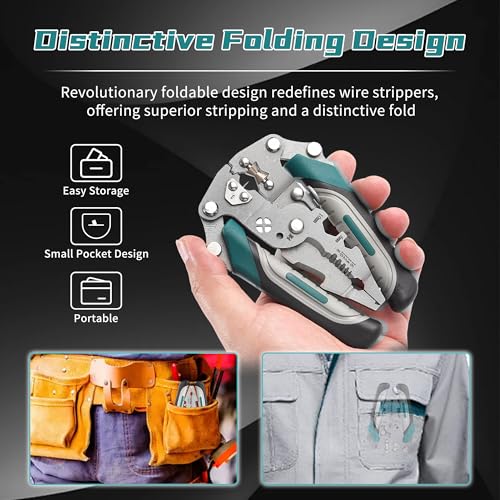 Image of 18 In 1 Foldable Ｗire Strippers Crimper, Multifunctional Folding Wire Stripping Tool, Wire Stripper Electrical，Electric Cable Stripper, Cable Cutters with Plier, Crimper, Twister, Splitting, 2pcs