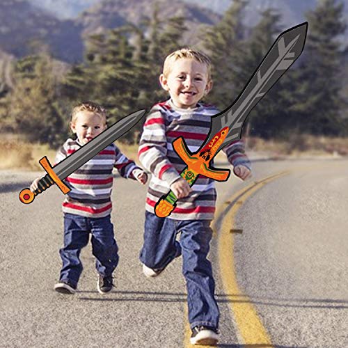 MLcnleS Foam Swords Weapons Toy for Boys - 17 inch Foam Sword Axe Hammer 5 Pack Set - Kids Ninja Toy Pretend Playset for Boys & Girls Present