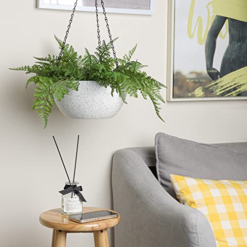 T4U 10 Inch Hanging Planters For Indoor Outdoor Plants - 2 Pack Plastic Hanging Flower Plant Pot With Drainage Hole, Round Hanging Plant Basket For Home Garden Porch Balcony Patio Decor (White) #TOP3