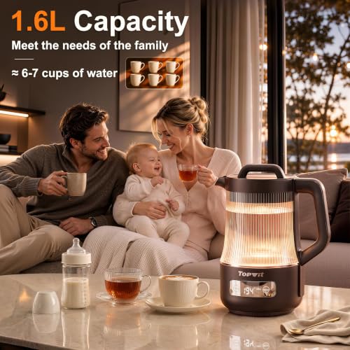 Image of TOPWIT 1.6L Smart Glass Electric Kettle with Temperature Control | Removable Stainless Steel Tea Infuser, Digital Touchscreen, 12 Hours Keep Warm, Auto Shut-Off, Ideal For Family Use, Grey