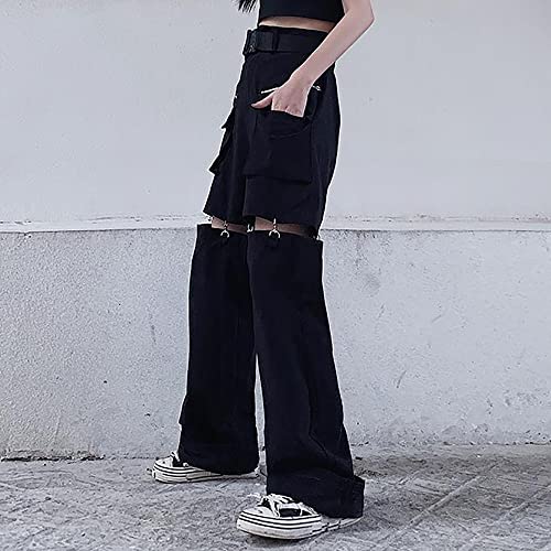 AULKEEP Womens Loose Wide Leg Hip Hop Trousers Dual Purpose Detachable Pants Solid Color Straight Leg Shorts2