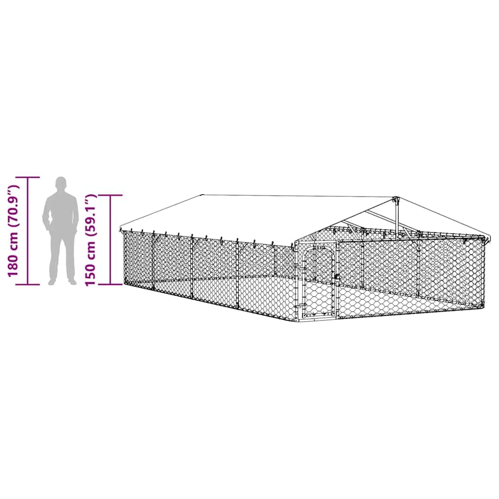 Perrera para perros al aire libre con techo de acero galvanizado 600 x 300 x 150 cm, con cierre, resistente a la intemperie, protección segura y parque infantil para cachorros y perros en el