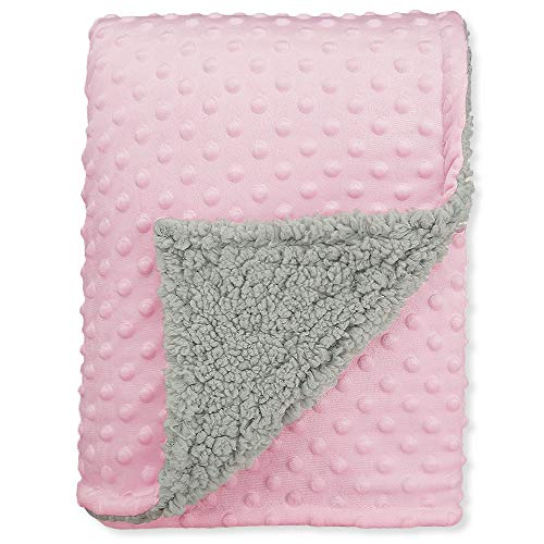 Image of BlueSnail Toddler Minky Blanket with Plush Shepra Fleece Layer for Boys and Girls (Pink+Light Gay, 40Wx 60L)