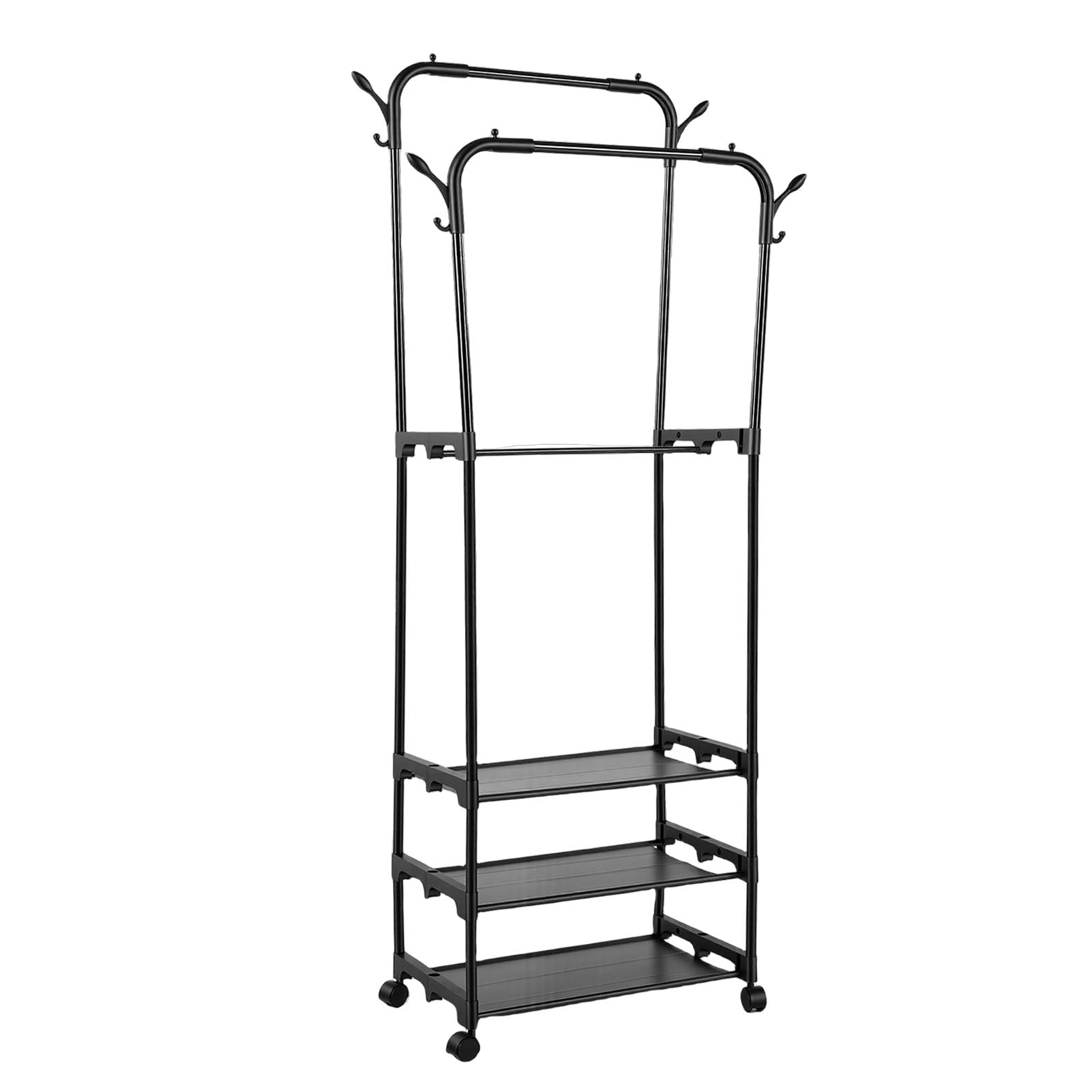 Porte-vêtements à double tiges étagères 3 niveaux dressing chambre buanderie