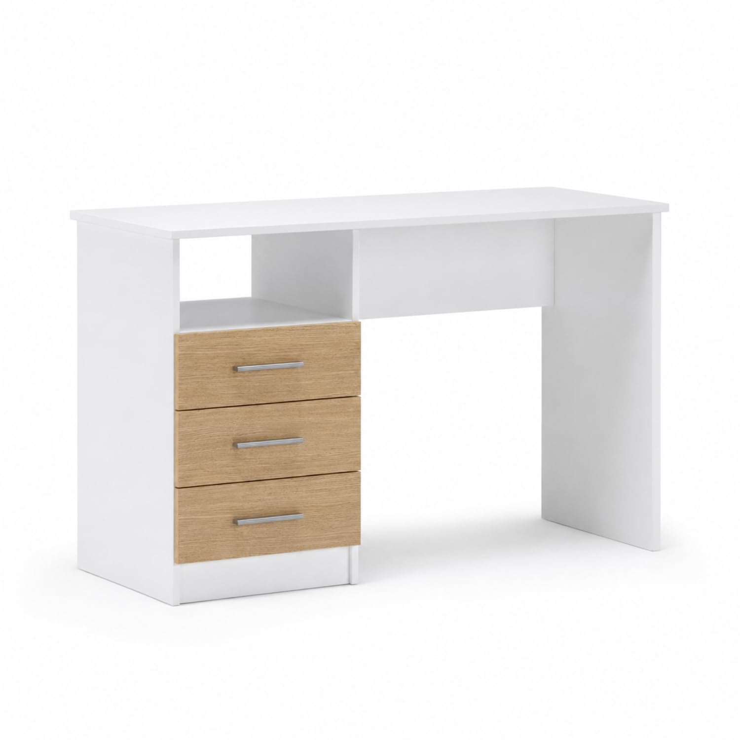 Arreditaly Scrivania Desk Lipsia Per Studio Con Cassetti Laterali Postazione PC Salvaspazio Ufficio Soggiorno E Cameretta 120 X 72 X 48 Cm Bianco E Rovere