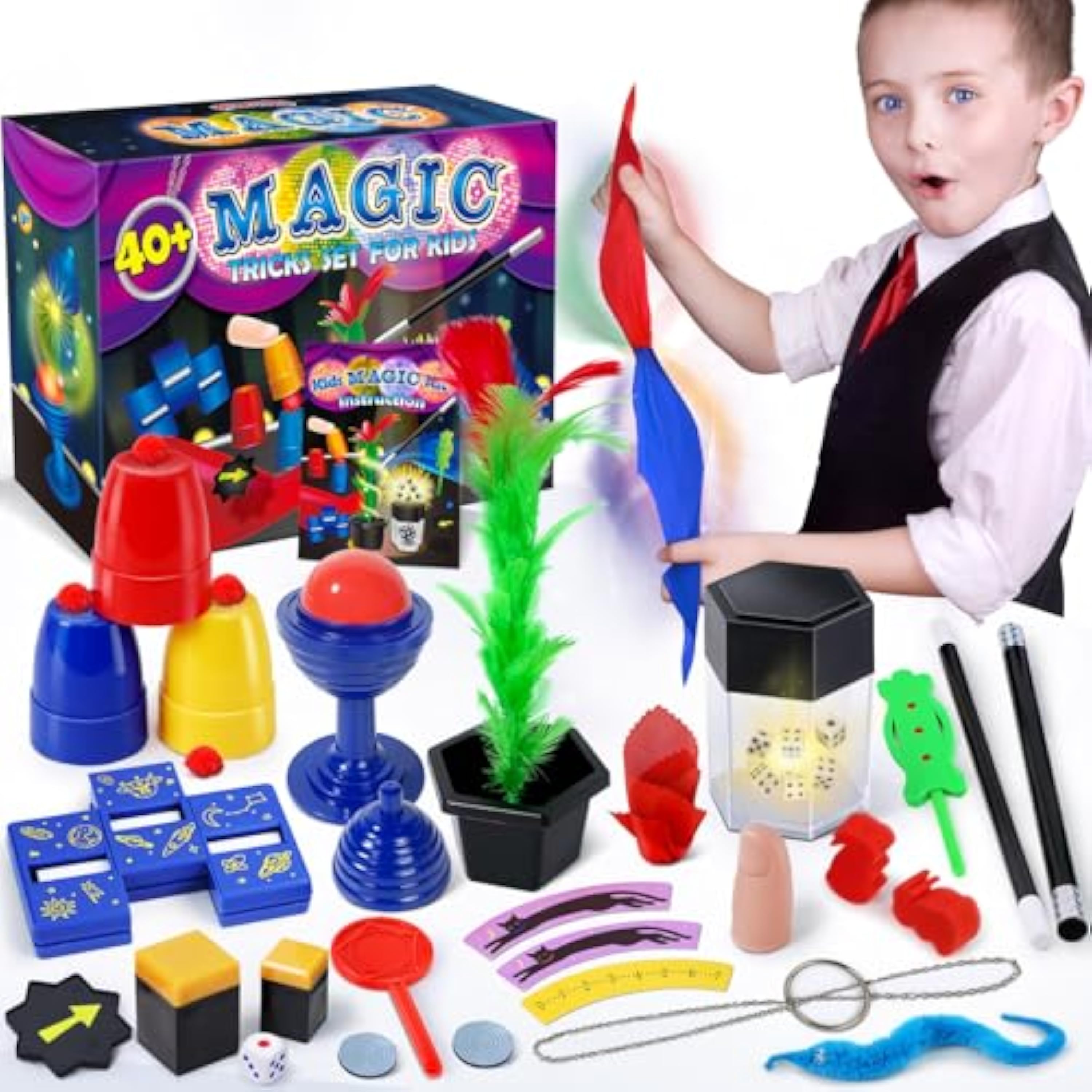 Heyzeibo Juego de Magia - Más de 40 Trucos de Magia para Niños, Juego de Magia Infantil con Manual de Instrucciones Paso a Paso, Regalo Ideal para Niños, Niñas, Niños Pequeños, Principiantes