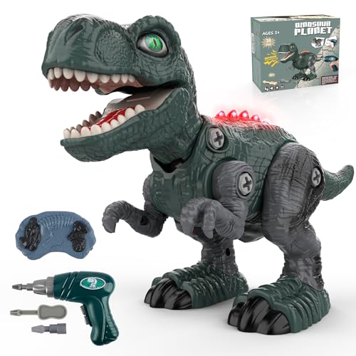 Buoeuik Dinosaure Telecommandé Enfant, Jouet Garçon 3 4 5 6 7 8 Ans Perceuse Électrique DIY Construction RC Dino Robots avec Son et Lumière Jeux éducatifs Cadeaux...