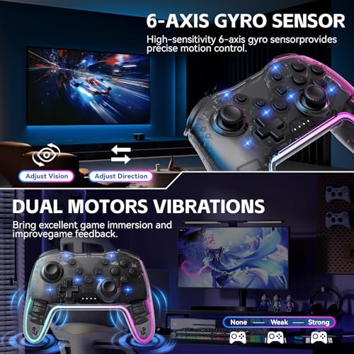 Image of Wireless Pro Controller for Switch /Lite /OLED /PC /Android /iOS - Ergonomic Gamepad with 7 Color RGB Lighting, Turbo /Vibration Adjustment & One-Key Wake-Up Function