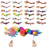 Gemscream 26 Pcs 2024 Chinese New Year Paper Dragon Decoration Toy 3D Paper Dragon Pick Spring Festival Paper Dragon Puppet Chinese New Year Paper Dragon Garland for Festival Xmas Party Supplies