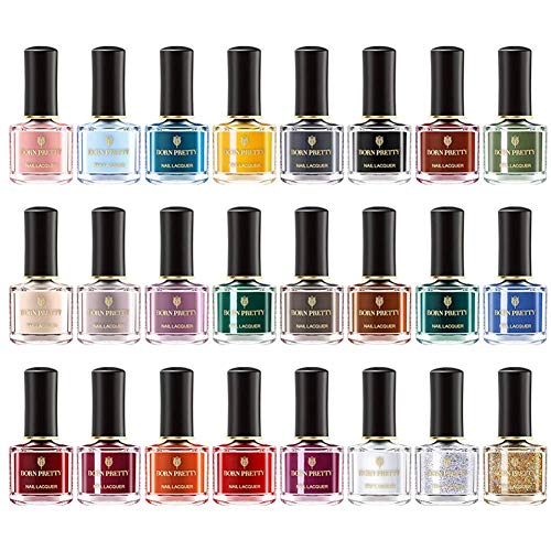 BORN PRETTY Peel Off Nail Polish 45s Dried Non-Toxic Odorless Water-based Nail Glitter Art Varnish for Manicuring DIY Design 24 Bottles Gift Sets