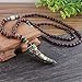CXKEB Hecho a Mano Nepal Joyería Budista Mala Cuentas de Madera Collar Colgante Cuerno Étnico Collar Llamativo Largo para Mujeres Hombres