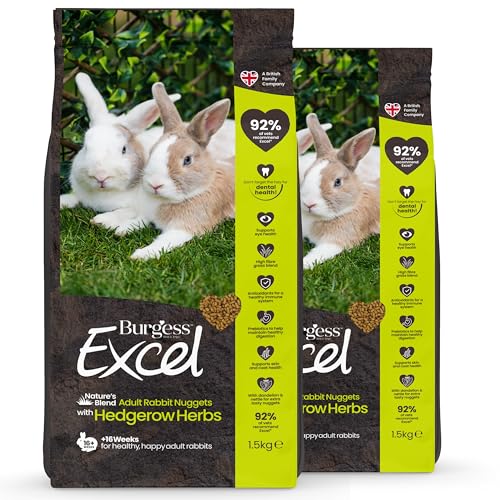 Image of Burgess Excel Nature’s Blend Adult Rabbit Food with Hedgerow Herbs, 3kg - Rabbit Nuggets for Adult Rabbits – High Fibre, Hedgerow Herb Pellets (Pack of 2)