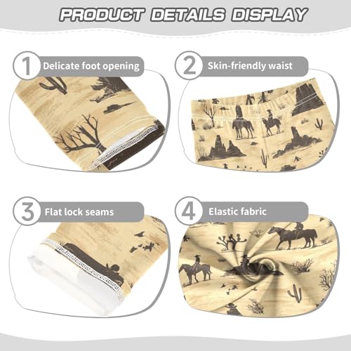 Boccsty Cowboy Horses Western Wild West Brown Girls Leggings Kids Yoga Pants Dance Active Tights 4T3