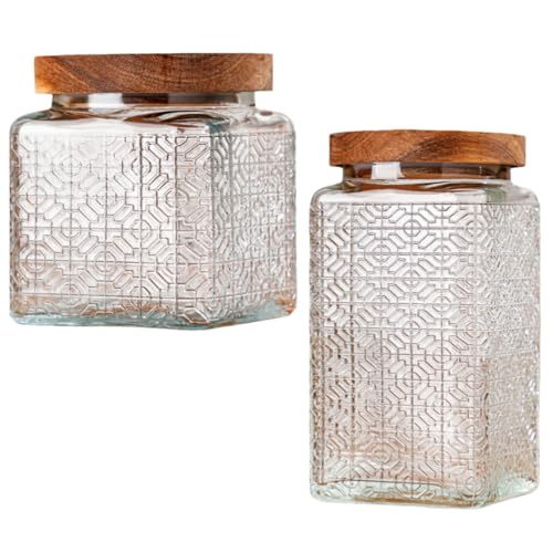 Effonek ガラス製の保存瓶 食品の保存に 木製の蓋付き 密閉性の高い保存瓶 キッチンやリビングルームに最適です お茶 デザート 米 コーヒー豆などに最適です 多目的に使えます 美しく実用的 2個パック (組み合わせB,500ml/1000ml,2個)