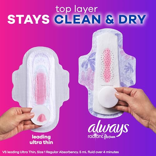 Image of Always Radiant Feminine Pads for Women, Flexfoam Pads with Wings, Size 2, Heavy Absorbency, Lightly Scented 78 Count (Pack of 2)