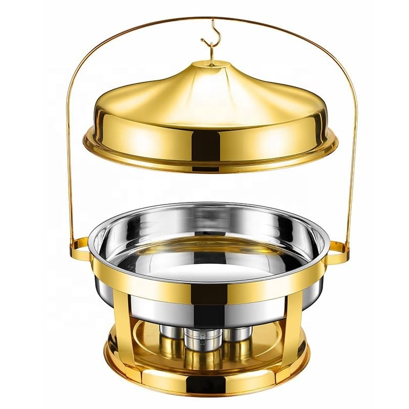 Calentadores de Comida Plato de frotamiento Redondo de Acero Inoxidable, Calentador Enrollable for Catering, Juego de Calentador de Buffet for Restaurante en casa(4.5L)