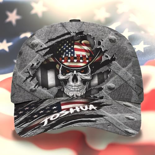 Image of Cowboy Skull Cap for Men, Us Flag Skeleton Reaper Gothic Horror, Adjustable Hats Fashion Accessories for Men Women