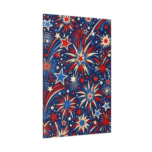 Toile feu d'artifice abstrait bleu blanc rouge de qualité galerie d'art en 3 cm d'épaisseur