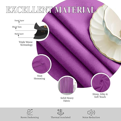 Image of Triple Pinch Pleated Blackout Curtains Thermal Insulated Room Darkening Curtains for Bedroom /Livingroom Pack of 2 Panels, Tiebacks, Hooks (Plum)