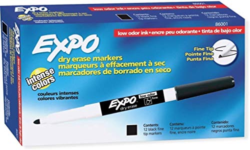 Image of Expo 86001 Low Odor Dry Erase Marker, Black; Fine Tip, Quick-Drying Ink, 6 Packs of 12 Markers, 72 Markers Total