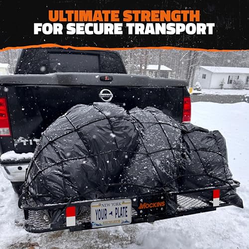 Image of Mockins 60 inchx24 inchx6 inch XL Heavy Duty Trailer Hitch Cargo Carrier | 500 Lbs Cap Folding Luggage Rack for SUV Car & Truck | All-Weather Steel Hitch Rack Cargo Carrier w /License Plate Bracket & Accessories